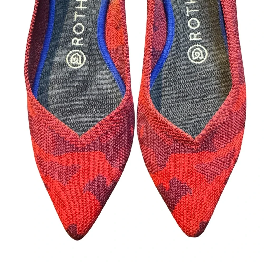 Rothy's The Point Shoes Womens Size 7.5 Red Purple Camo‎ Flats Knit Washable Eco